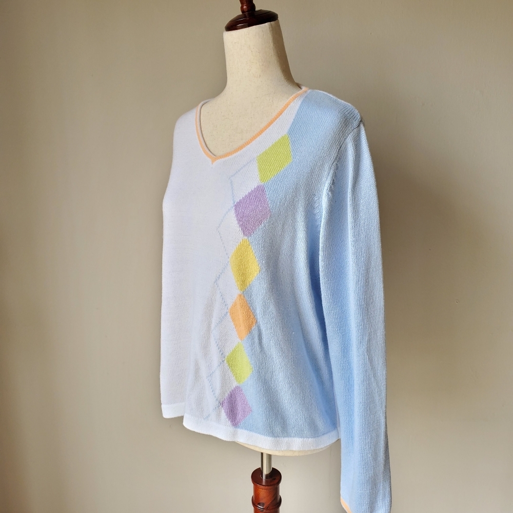 Vintage Argyle Y2k Spring Sweater Size Large